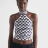 Top halter de sarga de seda estampado Top halter de sarga de seda estampado
