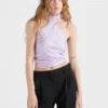 Top halter de sarga de seda estampado Top halter de sarga de seda estampado