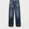 Vaqueros de denim lavado de corte recto Vaqueros de denim lavado de corte recto