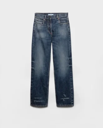 Vaqueros de denim lavado de corte recto