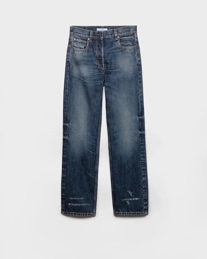 Vaqueros de denim lavado de corte recto Vaqueros de denim lavado de corte recto