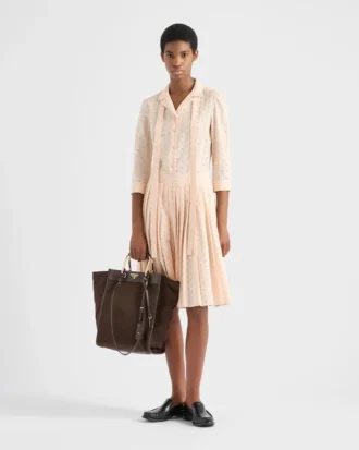 Vestido camisero de encaje calado