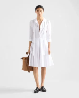 Vestido camisero de popelín plisado