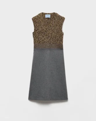 Vestido de cuello en V de lana de Shetland y cachemira