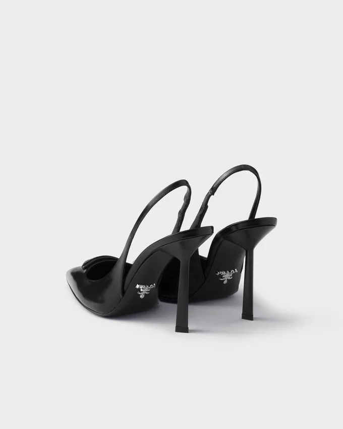 Zapatos de tacón con talón abierto de piel cepillada Zapatos de tacón con talón abierto de piel cepillada